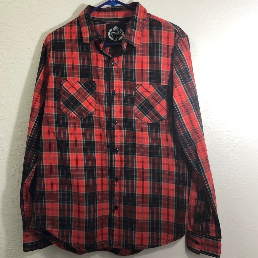 Rigo Medium Orange Black Plaid Long Sleeve Shirt